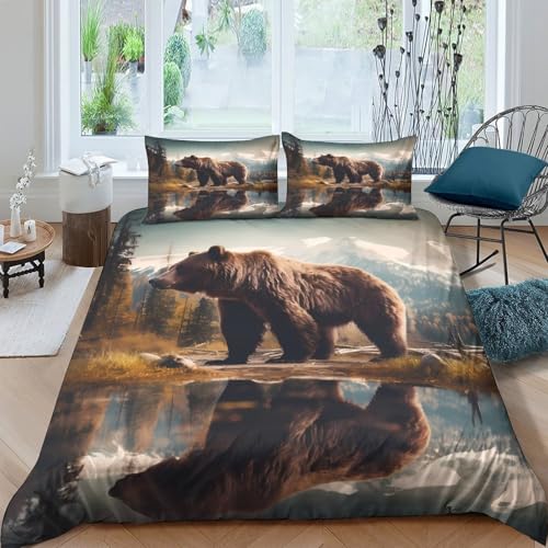 Housse de couette ours sauvage 140x200 parure lit microfibre - 4