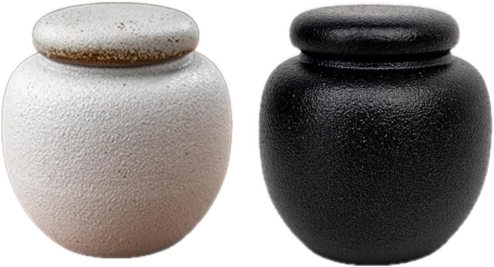 Set of 2 Mini Ceramic Keepsake Urns for Ashes (Black & White) – Elegant Small Memorial Urns for Human or Pet Ashes – Secure Lids, Durable & Decorative Design