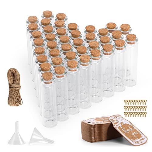 ASOFTY 40x Mini Glasflaschen mit Korken, 20ML Reagenzgläser mit Korken, Gewürzgläser Kleinm, Aufbewahrung von Ölen, Kräutern oder Tee, für Hochzeit Party Zubehör Dekorationen Cover