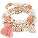 yunanwa 5 PACK Multilayer Bohemian Beaded Bangle Bracelet Crystal Charm Stretch Beach Stack-able Multi-color Boho Bracelets Jewelry Set