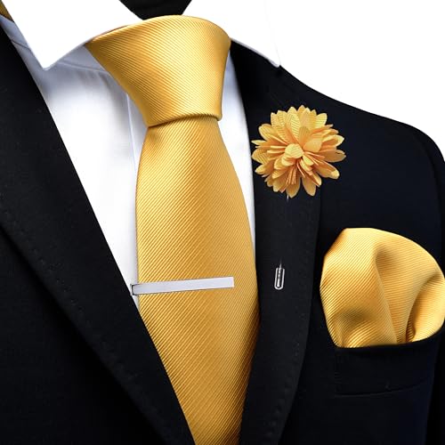 Image of Branduce 3.15 inch（8cm） Solid Formal Tie and Pocket Square Plain Necktie Lapel Pin and Tie Clip Set for Men