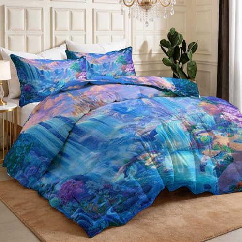 Edredón de 155 x 220 cm reversible azul con dos fundas de almohada lavables 8