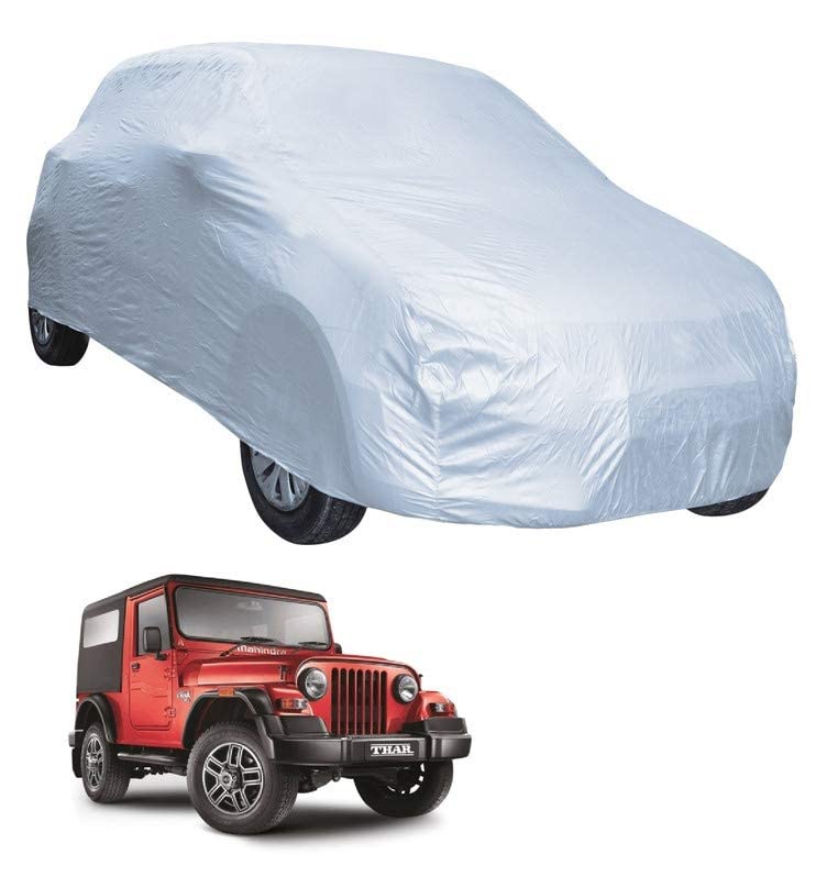 Image of Auto Hub Car Cover Compatible with Mahindra Thar Old (Model : 2010-2019) with Weather Proof, Triple Stitched, Thar Car Cover- Plain Silver