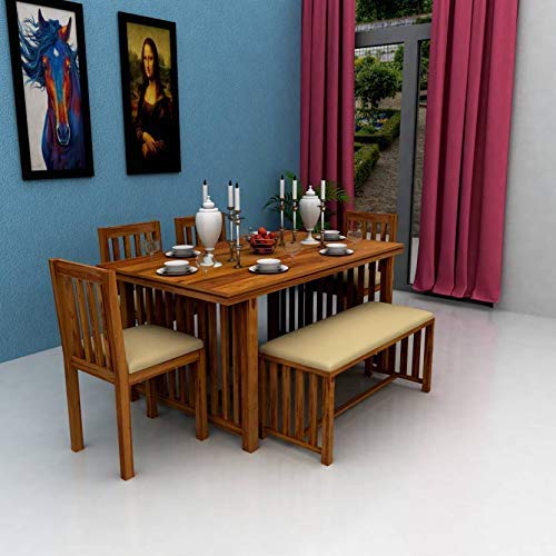 Craftatoz Sheesham Wood 6 Seater Dining Table Set with Bench for Living