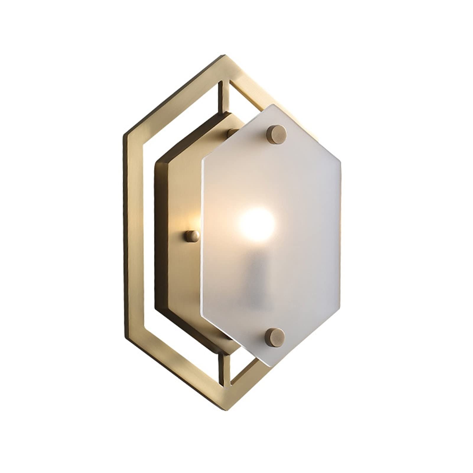 JYBNBBE Wall Sconces, Modern Creative Geometry Hexagonal Copper Wall Lamp, Single G9 Warm/White Indoor Wall Lamp, Frosted Glass Lampshade, Bedroom Lighting Fixture, Living Room D,White Light