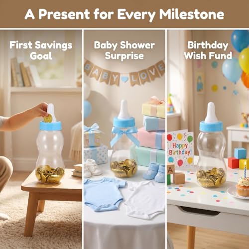 Image of SUPVOX Baby Bottle Piggy Bank 11.02 inch Transparent Money Box Saving Pot for Coins Desktop Ornament for Kids Birthday Gift for Boys and Girls