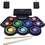 【Verbesserte Multifunktion】 Die elektronische Trommel ist hochfunktionell mit Standard-Aufnahme- / Wiedergabefunktionen und MIDI-Ausgang. Sie kann an den Computer angeschlossen werden, um Musik zu bearbeiten und Spiele zu spielen, sodass Sie jederzeit und überall Musikinspirationen aufnehmen können.