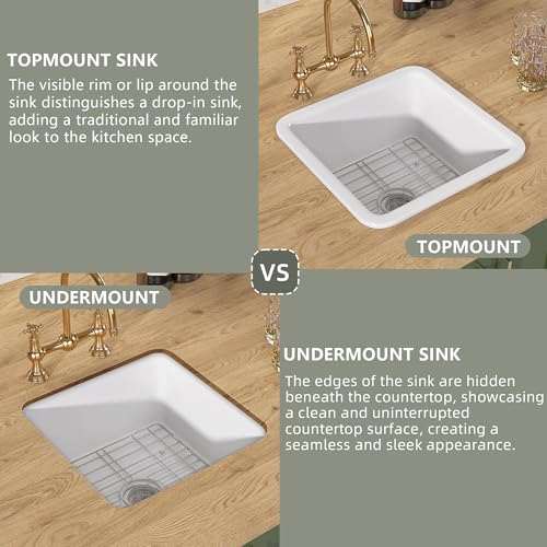 Tuktuk 18 INCH UNDERMOUNT BAR SINK Undermount White Bar Sink 18 X18 Fireclay Kitchen Sink Drop In Prep Wet Sink Topmount Rv Sink Small Farm Sink Single Bowl thumb #1