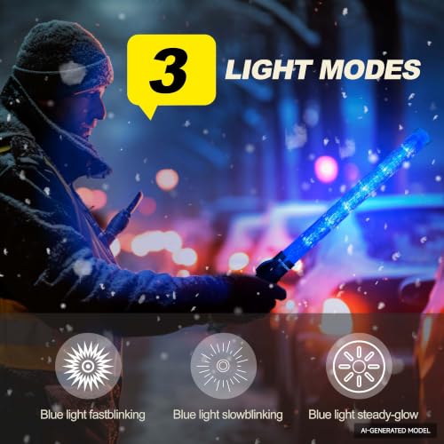 Image of E-riding 10 Pack Traffic Wand, 21 Inch Traffic Control Wand with 3 Flashing Modes & Side Clip, LED Safety Baton for Traffic Control, Parking, Aircraft, Car Directing (Blue)