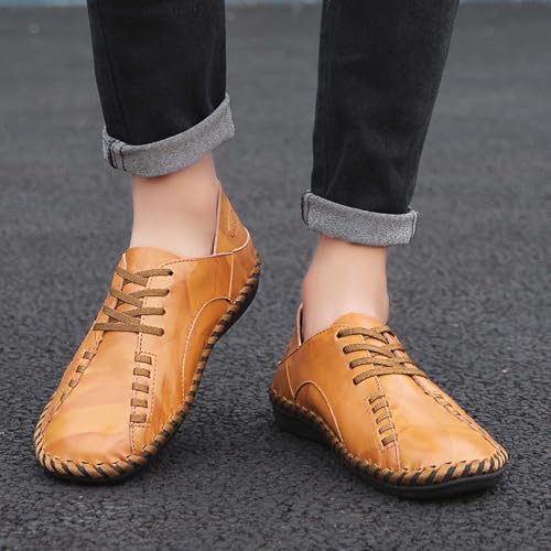 Men's Loafers Fashion Casual Shoes Lightweight Slip Resistant Driving Shoes Classic Lace Up Dress Formal Shoes Outdoor Walking Shoes,Leather Hand-Stitched4