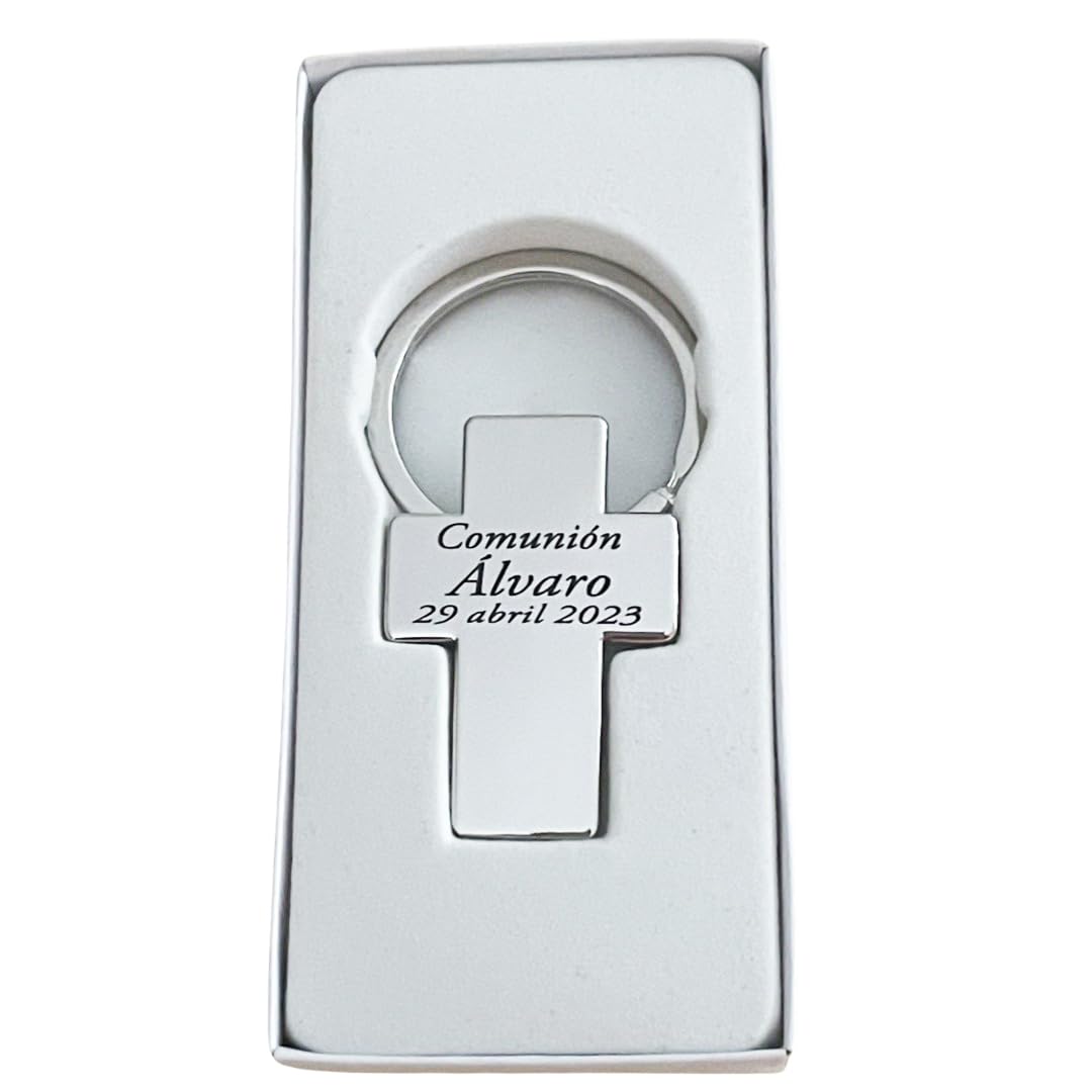 regalo grabado - Llavero Cruz Personalizado y Grabado | Ideal para Regalos de Comunión, Bautizo, Cumpleaños, Eventos Religiosos | Llavero Metal Personalizado | Unidades