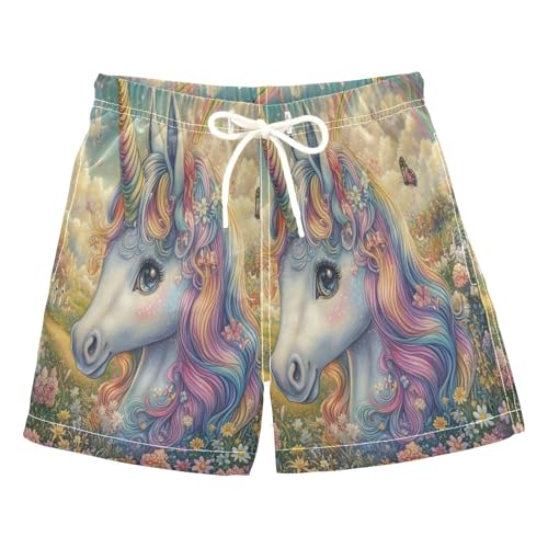 Boccsty Unicorn Rainbow Roses Boys Swim Trunks Baby Kids Swimwear Summer Toddler Beach Board Shorts Bathing Suit 2T