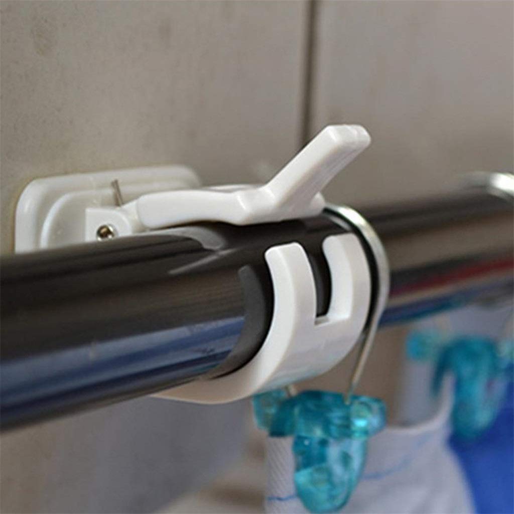 2 Pièces Crochets Auto-adhésifs Support De Tringle À Rideau Mural Tringle À Rideau De Douche Pince Fixe Suspendue Support Accessoires De Salle De Bain À La Maison
