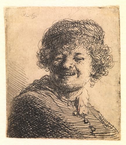 Art mural classique Rembrandt au bonnet riant et tableau déco 60x90