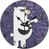 Art Blanc Ours Guitare Chanson Circulaire Horloge Murale Assiette Ronde Silencieux Non Ticking Horloge pour Cuisine Chambre à Domicile Bureau École Enfant Garçons Filles Horloges D