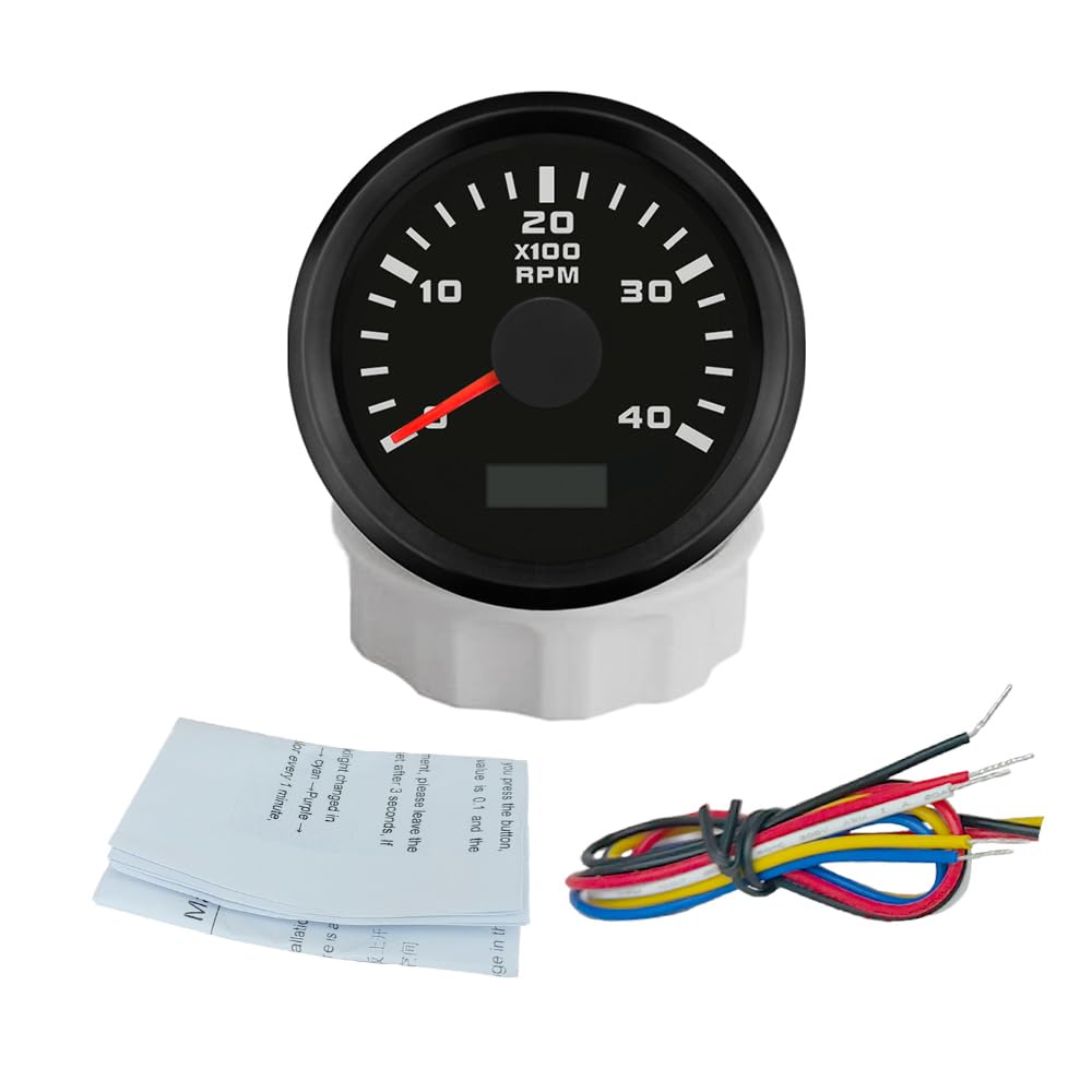 ELING Tacómetro 52 mm 4000 RPM Horómetro 12 V 24 V Retroiluminación 7 Colores para UTV Kart
