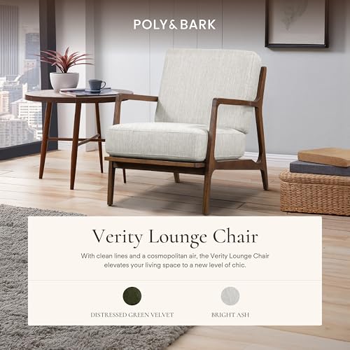 Image of Poly & BARK Verity Fabric Accent Chair - Fabric Armchair with Walnut Wood Frame - Fashion-Forward Lounge Seating for Living Room - Upholstered in Bright Ash