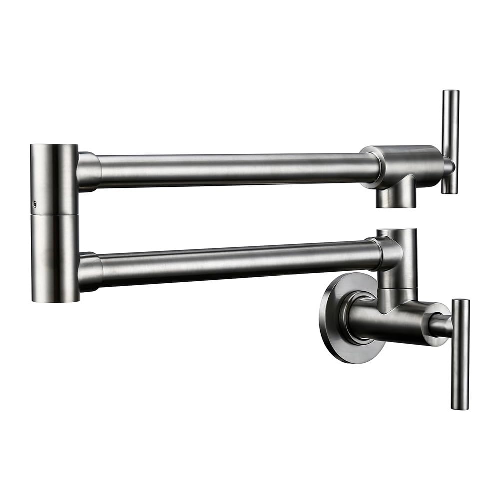 Grifo Cocina De Pared Grifo Cocina Fregadero, Solo Agua Fría, Llenado De Ollas, Latón Doble Mango Giratorio A 360° Plegable Griferia De Cocina, Cepillado