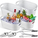 4 Pcs Galvanized Beverage Tubs Insulated Drink Tub with 2 Pcs Ice Scoop and 2 Pcs Stainless Steel Tongs Cold Beer Galvanized Beverage Ice Home Parties, 4 Gallons (White, Classic Style)