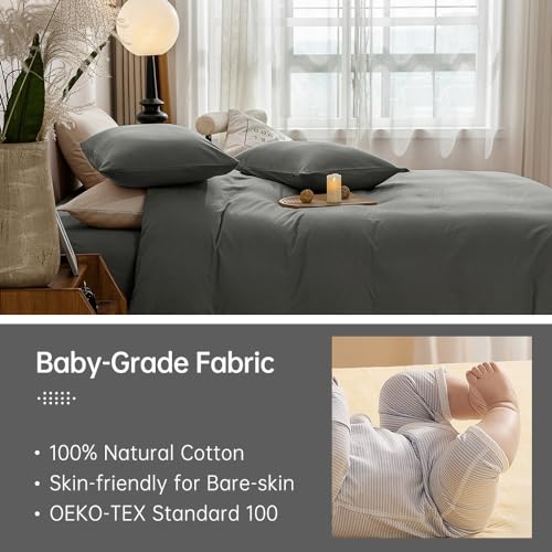 Image of JELLYMONI Cotton Duvet Cover California King - 100% Washed Cotton Linen Like Textured Comforter Cover, 3 Pieces Soft Bedding Set with Zipper Closure (Gray, Cal King 104 inchx98 inch)