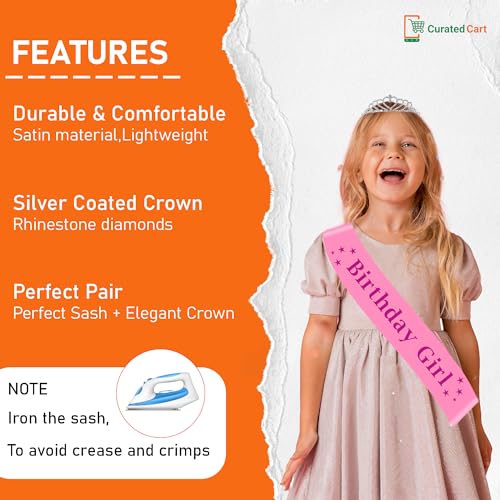 Image of CURATED CART Birthday Tiara Crown with Sash for Women, Party Headband Hair Accessory