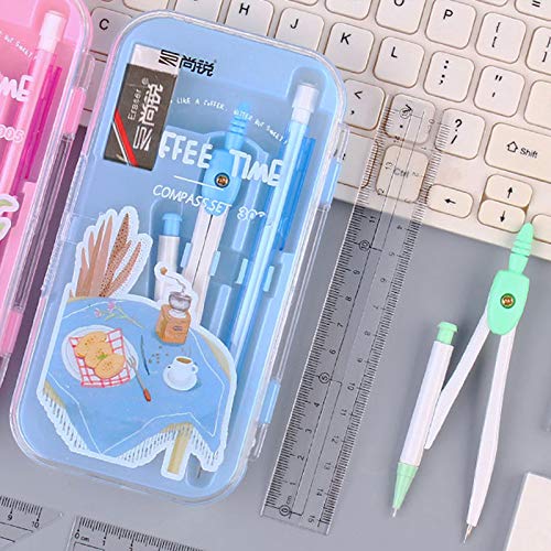 LA HAUTE Compass Protractors Square Set Math Geometry Set Drawing Ruler Set Kids Stationery Gifts 8pcs Blue