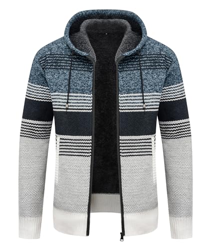 Image of LLdress Mens Knit Cardigan Sweaters Sherpa Lined Full Zip Hoodie With Pockets