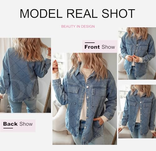Dokotoo Denim Jacket for Women Fashion Solid Oversized Long Sleeve Button Down Shacket Jacket Coat with Pockets4