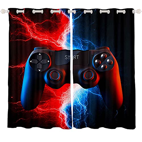 Loussiesd 3D Black Gamepad Window Drapes Video Game Gamepad Curtains for Boys Children Modern Gamer Window Treatments Novelty Game Controller Red Blue Neon Window Curtain W66*L90 - Image 2