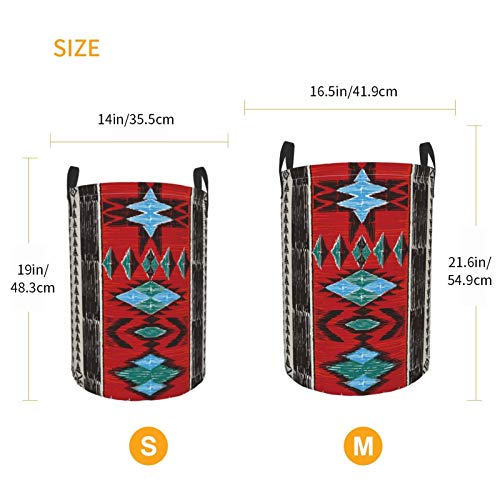 Large Round Storage Basket With Handles,Orange Tribal Aztec Geometric Ornamental Style Native American Indian,Waterproof Coating Organizer Bin Laundry Hamper For Nursery Clothes Toys 21.5"X 16.5" #TOP3