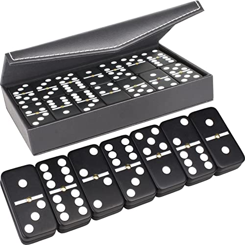 Queensell Dominoes Set For Adults - Domino Set For Classic Board Games - Dominoes Double 6 For Family Games - Double Six Standard Dominos Set 28 Tiles With Black Leather Case (Premium Double 6) #TOP5