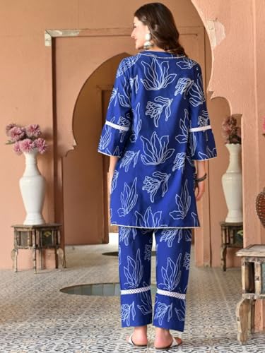Ensemble kurta en viscose grande taille XL fluide et confortable bleu