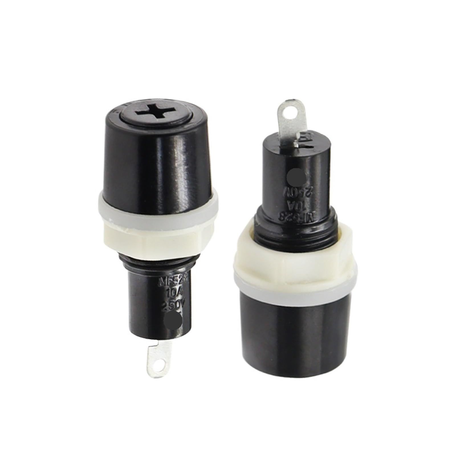 MF-528 5 x 20 mm czarny uchwyt bezpiecznika płaskiego z nakrętką krzyżakową, 10 A, 250 V, 20 sztuk (0,63A)