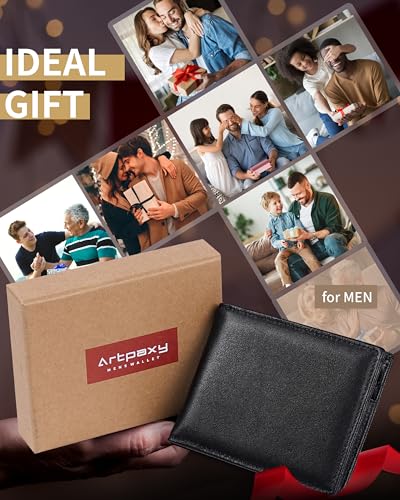 Image of Artpaxy Mens Wallet Bifold Genuine Leather RFID Blocking Wallet for Men with 1 ID Window 13 Card Holders 2 cash pockets 1 Gift Box