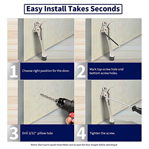 Home&I Kickdown Door Stopper, 6-Inch Commercial Heavy Duty Door Stop Holder Kick Door Kickstand Height-Adjustable Rubber Foot (2 Pack-White) #TOP5