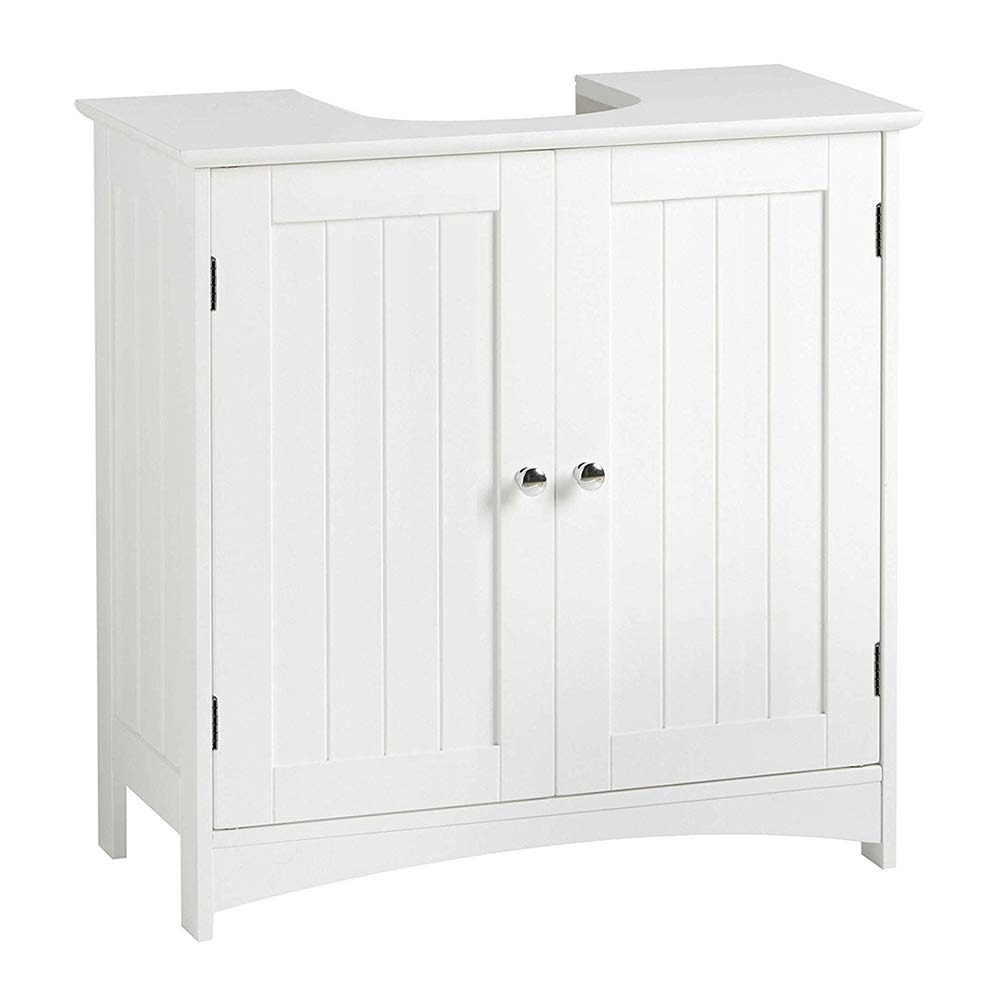 Mobile Sottolavabo per Bagno Mobiletto a Terra Sottolavandino Armadietto Sottolavabo da Bagno Mobile a Terra con 2 Ante in Legno Bianco Mobiletto sotto Il Lavello-60 * 30 * 60 cm-bianco