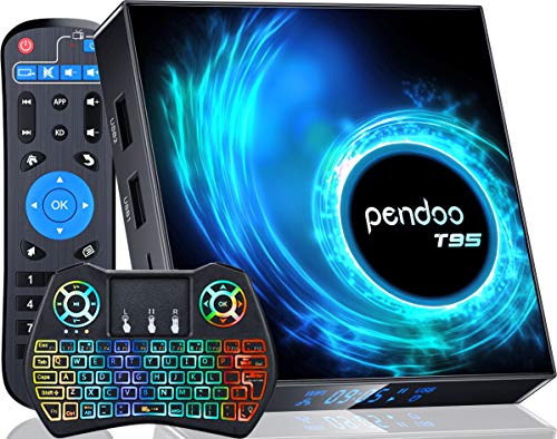 pendoo Android TV Box 10.0 4GB RAM 128GB ROM, T95 Android TV Box Allwinner H616 2.4G/5.8GHz WiFi Bluetooth, Android Box 10.0 with Wireless Mini Keyboard Ultra HD 6K HDR TV Box.