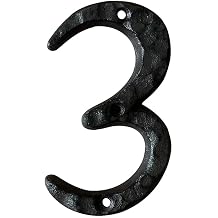 Rustic Cast Iron House Number 3 5 Inch Hammered Cast Iron Address Number, Weatherproof Black Outdoor Digit