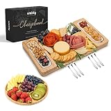 SMIRLY Bamboo Cheese Board Set - Large Charcuterie Board Set - Wooden Cheese Boards Charcuterie Boar