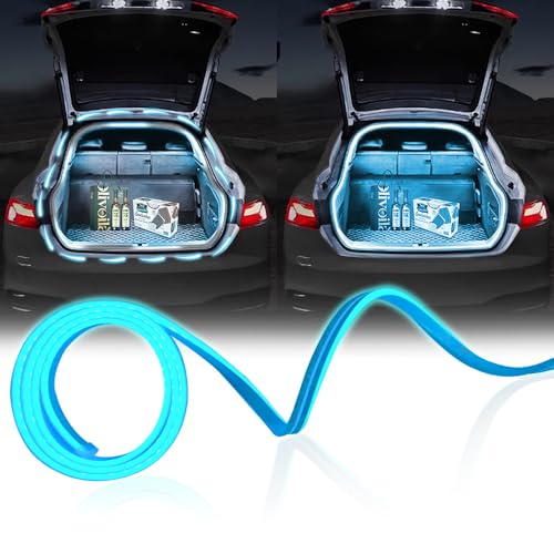 NHHEO Upgrade Dynamic Flowing Car LED Trunk Light Strip, 79Inch Universal Flexible Cutting Silicone Waterproof Neon Lights Strip, 12V Interior Ambient Lighting for Cars SUVs(Ice Blue)