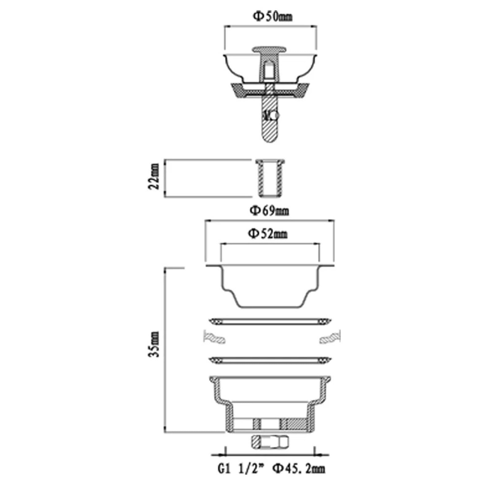 Abflusssieb 69 mm Mini-Sieb for Küchenspüle