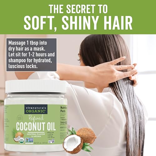 Image of Viva Naturals Refined Coconut Oil, 16 fl oz - Expeller-Pressed, USDA Organic, Neutral Flavor & Aroma, Ideal for Cooking, Baking, Hair & Skin Moisturizer