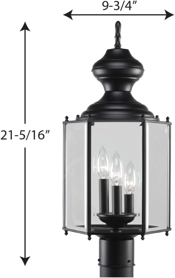 Progress Lighting BrassGUARD Lantern Collection 3-Light Clear Beveled Glass Traditional Outdoor Post Lantern Light Matte Black