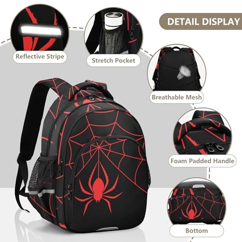 Red Spider and Spider Web Halloween Backpack for School Book Bag Tablet Laptop Backpack Work Travel Bag with Reflective Stripes3
