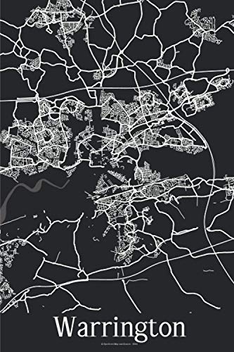 Warrington: Journal de Voyage | 120 pages lignées | Cadeau parfait pour les amoureux de voyages | Format 15,2 x 22,9 cm | Carte Noir et Blanc | Warrington Grande-Bretagne