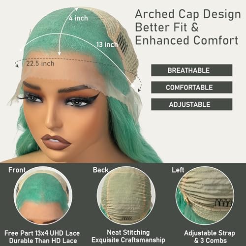 Image of Mink Green Straight Human Hair Wig 26inch Green Lace Front Wig 200% Density | 13x4 UHD Transparent Lace Front Human Hair Wig 100% Virgin Brazilian Straight Hair Green Lace Front Wigs Human Hair For Women