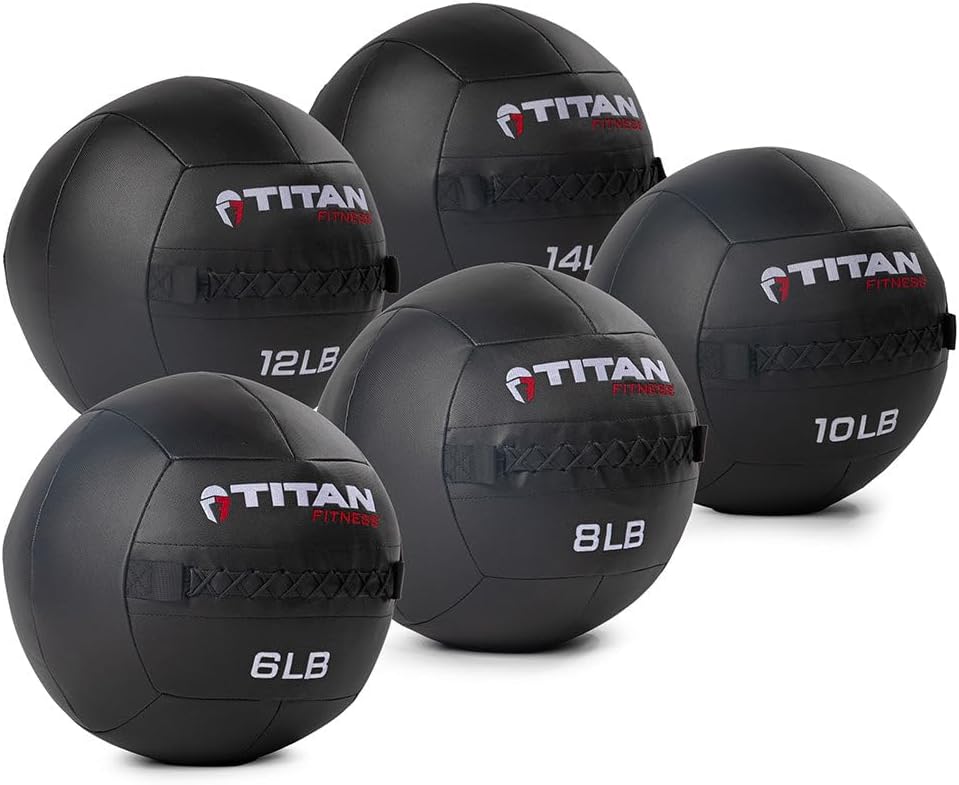 Titan Fitness LB Soft Shell Medicine Wall Ball with Poly-Composite Laminate Cross Texture Non-Slip Grip for Throwing, Core Strength, Floor Exercises, Stretching