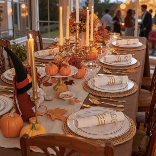 WDF 180 Pieces Disposable Plastic Gold Silverware Cutlery - Disposable Flatware Set 60 Forks, 60 Knives and 60 Spoons - Heavy Duty Gold Plastic Cutlery - Utensils for Wedding, Thanksgiving, Christmas