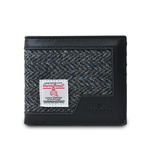 Islander Men's Wallet Harris Tweed & PU Leather (Classic, Black and Grey Herringbone, 4.33'x3.74'x0.98')