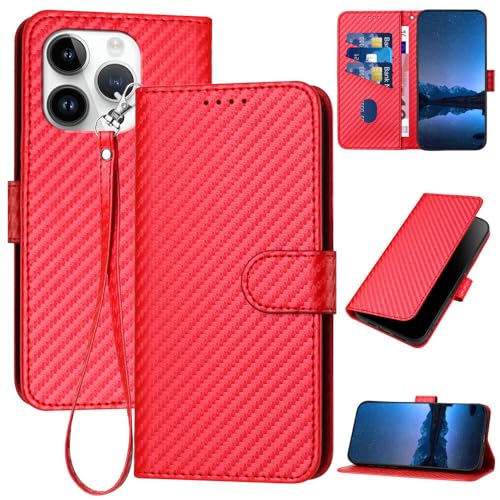 Étui iPhone 14 Pro cuir rouge chic style carbone haut de gamme
